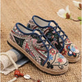 Women Shoes  Round Head Cotton Linen Canvas Single National Woven Round Toe Lace Up Cloth Shoes Woman Flats Size 35-40