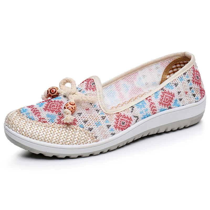Women's Cloth Shoes 2025 Summer New Lazy Footwear Casual Breathable Mom Shoes Shallow Mouth Ethnic Style Ladies Flats Zapatos