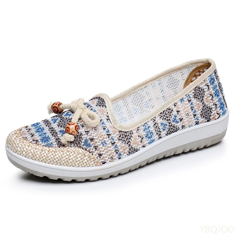 Women's Cloth Shoes 2025 Summer New Lazy Footwear Casual Breathable Mom Shoes Shallow Mouth Ethnic Style Ladies Flats Zapatos