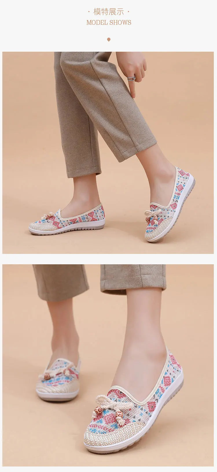 Women's Cloth Shoes 2025 Summer New Lazy Footwear Casual Breathable Mom Shoes Shallow Mouth Ethnic Style Ladies Flats Zapatos
